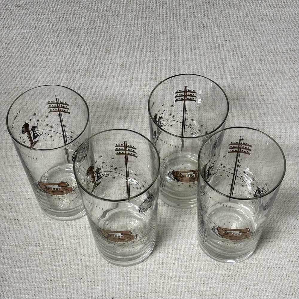 Lot (4) Vintage Mid-century Modern Highball Telephone Communications Glasses - Picture 3 of 6